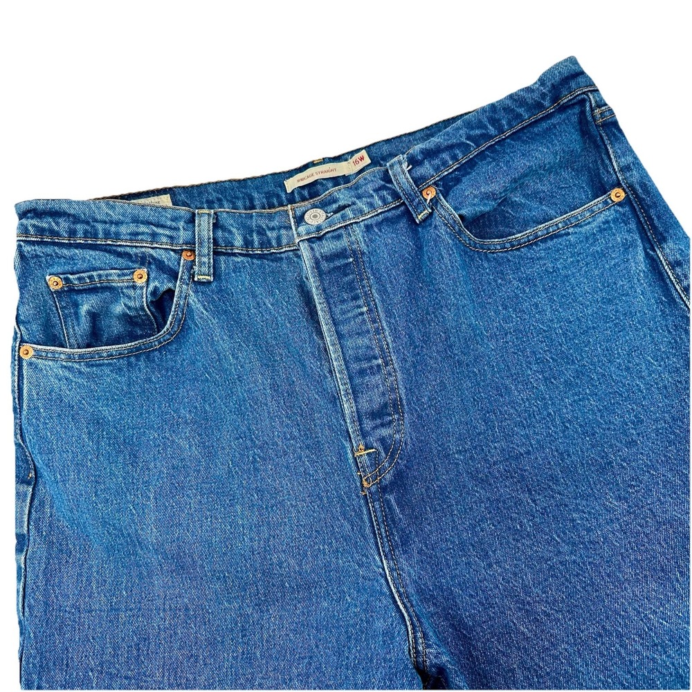 Levis Premium Ribcage Straight Jeans Womens 16W Medium Wash High Rise Button Fly